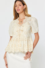 Eyelet Embroidered Scalloped Neck Tie Front Top