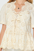 Eyelet Embroidered Scalloped Neck Tie Front Top