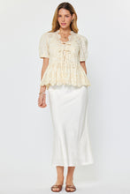 Eyelet Embroidered Scalloped Neck Tie Front Top