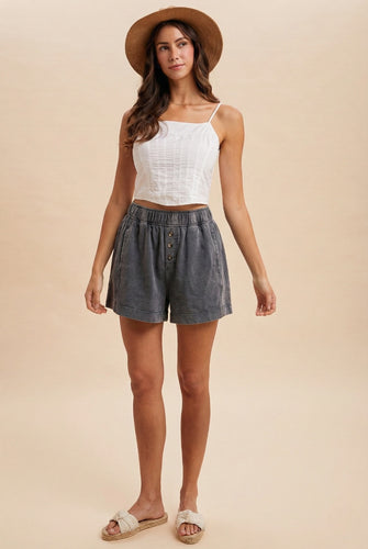 Washed Cotton Button-down Boxer Shorts