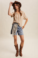 Crochet Stripe Knit Collar Top