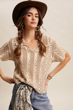 Crochet Stripe Knit Collar Top