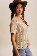 Crochet Stripe Knit Collar Top
