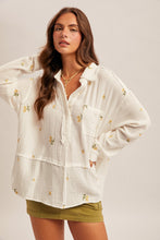 Embroidered Gauze Half Placket Shirt