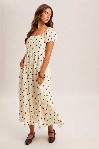 Dot Print Cotton Gauze Midi Dress