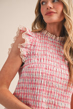 Plaid Smocked Lace Trim Top