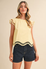 Embroidered Cut-out Cap Sleeve Top