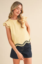 Embroidered Cut-out Cap Sleeve Top