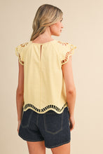 Embroidered Cut-out Cap Sleeve Top
