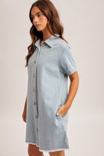 Button Down Short Sleeve Shirt Dress in Denim