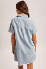 Button Down Short Sleeve Shirt Dress in Denim
