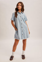 Button Down Short Sleeve Shirt Dress in Denim