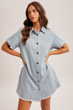 Button Down Short Sleeve Shirt Dress in Denim