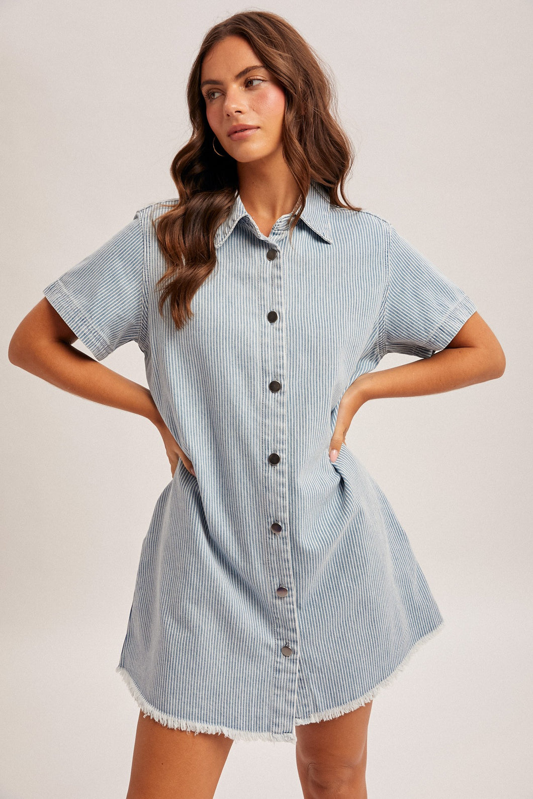 Button Down Short Sleeve Shirt Dress in Denim