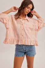 Ruffle Bottom Button Down Striped Shirt