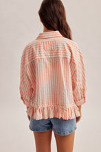 Ruffle Bottom Button Down Striped Shirt