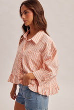 Ruffle Bottom Button Down Striped Shirt