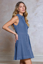 Shirt Collar Sleeveless Button Down A-Line Mini Dress with Self Waist Belt
