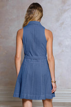 Shirt Collar Sleeveless Button Down A-Line Mini Dress with Self Waist Belt