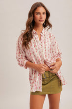 Floral Print Multi Stripe Mix Button Down Shirt