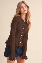 Ruffle Hem Ribbed Knit Sweater Cardigan