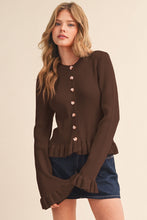 Ruffle Hem Ribbed Knit Sweater Cardigan
