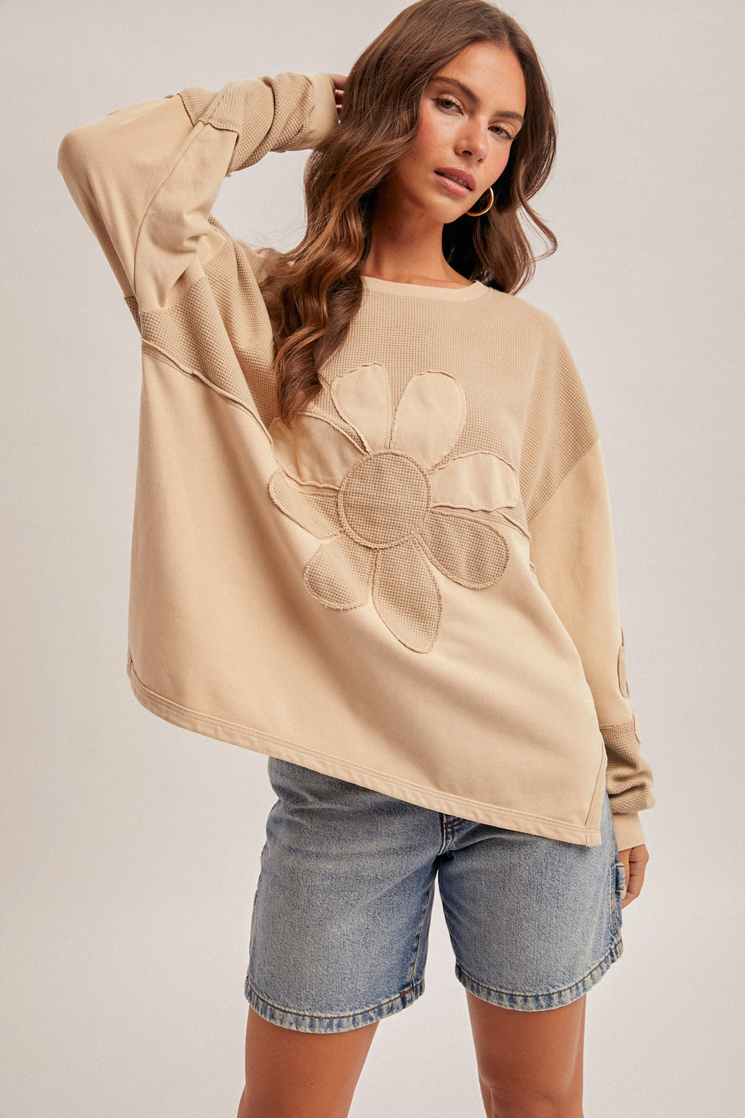 Daisy Patch Two-Tone Color Block Washed Top
