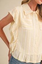 Striped Button Down Top With Scalloped Lace Trim