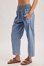 Smocked Waist Barrel Denim Pants