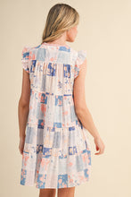 Floral Patch Print Tiered Mini Dress