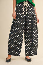 Polka Dot Pleated Barrel Pants in Black