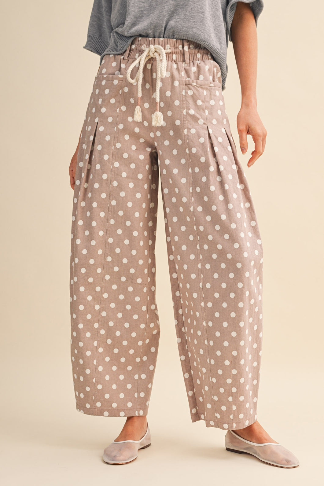 Polka Dot Pleated Barrel Pants