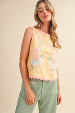 Floral Embroidery Scalloped Tank in Butter