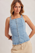 ButtonDown Lace-up Back Detail Sleeveless Denim Top