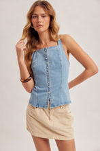 ButtonDown Lace-up Back Detail Sleeveless Denim Top