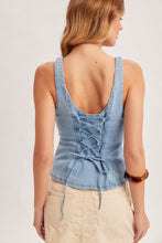 ButtonDown Lace-up Back Detail Sleeveless Denim Top