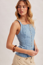 ButtonDown Lace-up Back Detail Sleeveless Denim Top