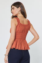 Ruffled Sweetheart Sleeveless Peplum Top with Smocked Waist