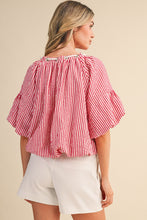 Striped Bubble Top With Grommet Neckline