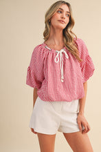 Striped Bubble Top With Grommet Neckline