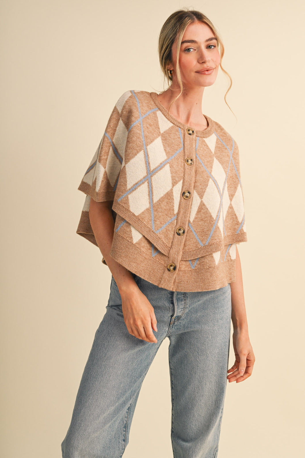 Argyle Button Down Cape Cardigan