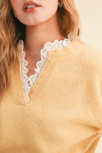 Ruffle Scalloped Lace Trim V-Neck Sweater