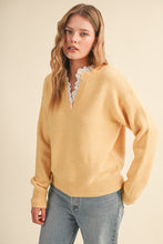 Ruffle Scalloped Lace Trim V-Neck Sweater
