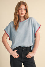 Cap Sleeve Blanket Stitch Sweater