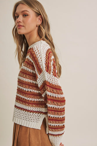 Sunset Drive Relaxed Fit Airy Open-knit Crochet Sweater