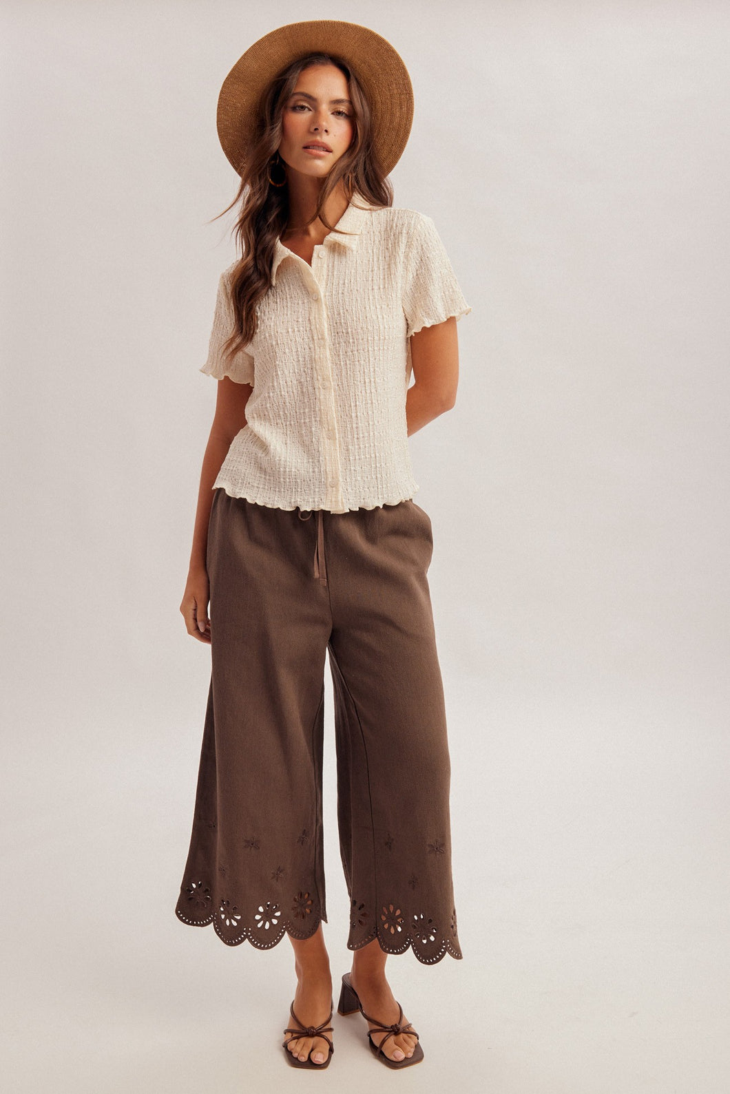 Chocolate Culottes with Embroidered Hem Detail