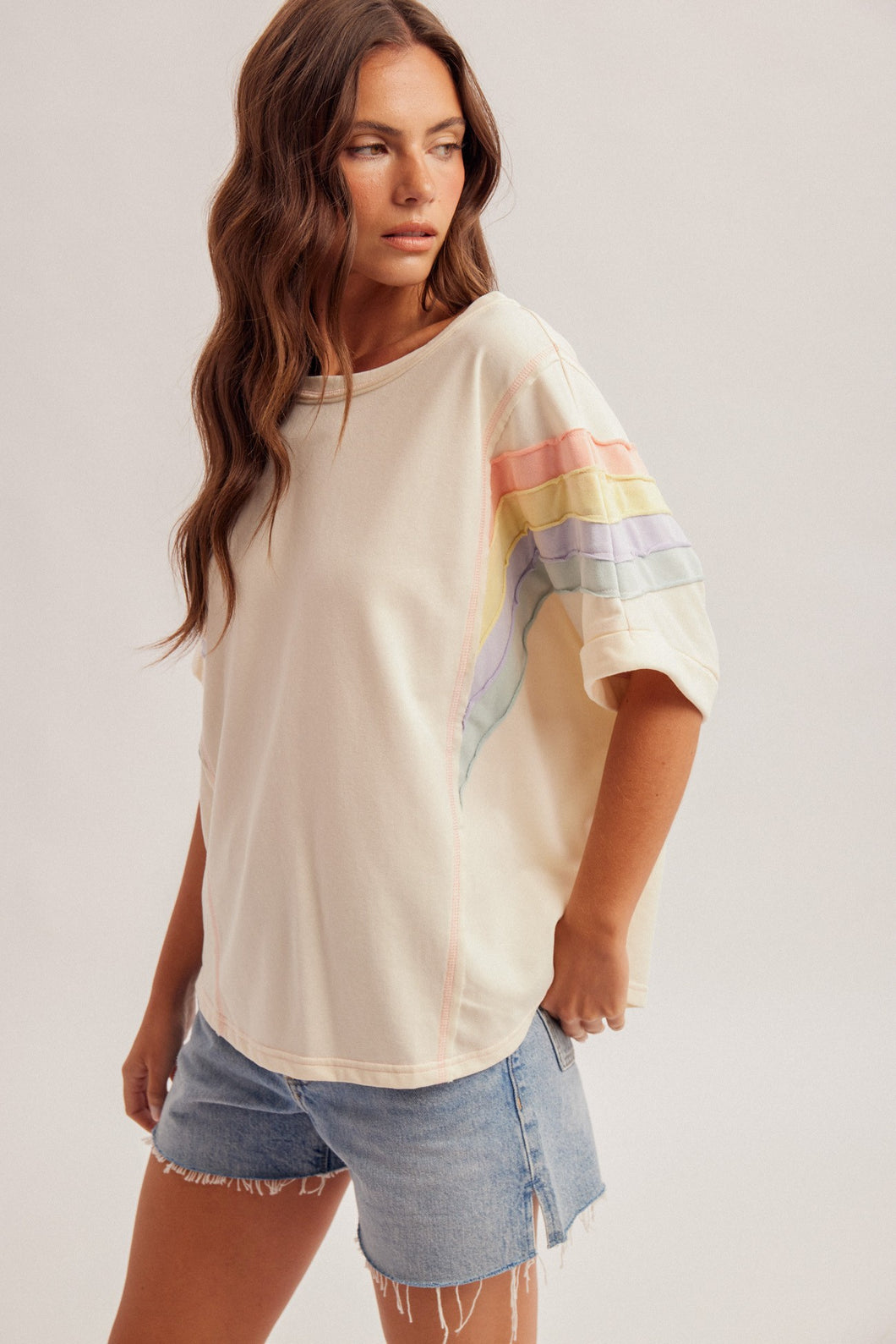 Rainbow Shoulder Oversized Washed Top