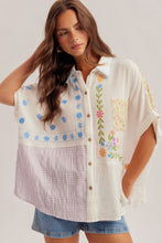 Multi Embroidered Mixed Textured Button Down Shirt