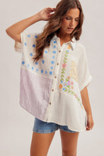 Multi Embroidered Mixed Textured Button Down Shirt