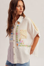 Multi Embroidered Mixed Textured Button Down Shirt